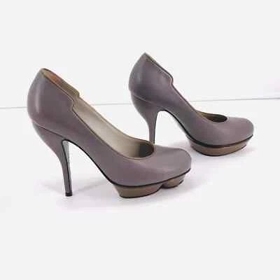 Nina Ricci кожаный структурированный каблук платформе насос сланец серый и коричневый размер 6,5 (6) - Изображение 1 из 4