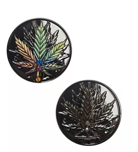 Cannabis Geocoin Black Nickel with Glass Stones Geocaching Coin Trackable Number - Picture 1 of 1