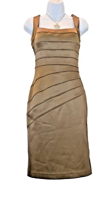 Vestido de cóctel Jessica Simpson bronce avellana funda plisada talla 8 Foto 1 de 4