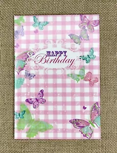 Biglietto Compleanno Vintage Amanda Hillier Rosa Gingham Farfalla Barbiecore Stravagante - Foto 1 di 4
