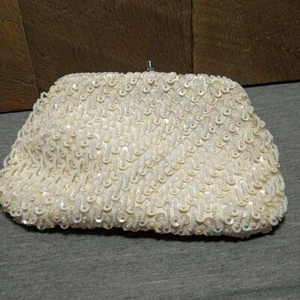  C1960s Pearls/Iridescent Sequins Clutch or Evening Bag Hong Kong - Picture 1 of 7