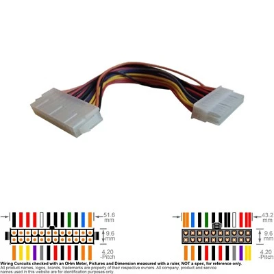 Cable Internal DC Power Supply ATX Converter 24-pin to Mother Board 20-pin  6" - Image 1 of 2