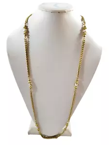 Vtg Gold Tone Single Strand 17" Chain Link Necklace No Clasp Faux Pearl Spacers - Picture 1 of 11