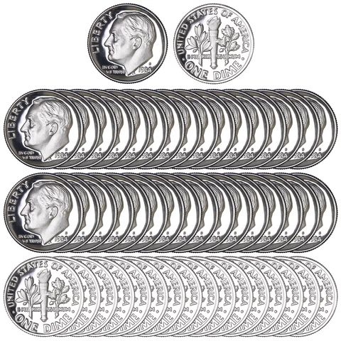 1984 S Roosevelt Dime Roll Gem Deep Cameo CN-Clad Proof 50 US Coins Cover