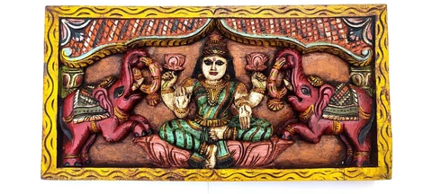 Hindu Goddess Lekshmi with two Elephants Deep Hand Carving Temple Art Work Cover
