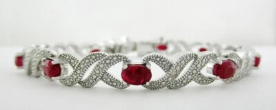 GENUINE 7.46 Cts RUBY & DIAMOND BRACELET 14K WHITE GOLD PLATED - NWT - Image 1 of 3