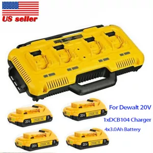 DCB104 4-Port Charger For DEWALT 12V/20V W/4x 20V 3.0Ah Lithium XR Battery - Picture 1 of 8