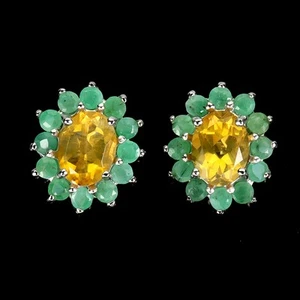 Orecchini Argento Sterling 925 Ovale Citrino 8x6mm Smeraldo Gemma Naturale Gioielli - Foto 1 di 14