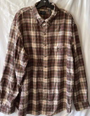 G.H. Bass & Co Men's 2XLT Brown Plaid Flannel Button Down Shirt, Cotton Poly EUC - Image 1 of 4
