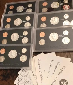 1992 thru 1998 US Mint ANNUAL 5 Coin SILVER Proof Set Lot 7 Sets 35 Coins - Picture 1 of 3