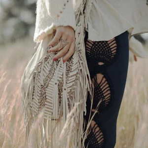 Spell Bag Vintage 2012 Dreamweaver Beige Leather Boho Festival Fringe RARE - Picture 1 of 14