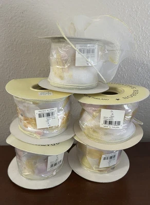 Lot Of 5 Fine Decorative Ribbon Pastel Color Wired New READ MORE - Image 1 of 4