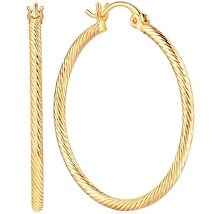 14K Gold Creolen für Damen 14K Gold Creolen Twist Rund Groß Hoo... - Bild 1 von 6