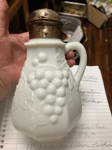 VTG Milk glass Victoria Era Raised Grapes And Must Lid Syrup Pitcher - Picture 1 of 13