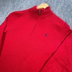 Polo Ralph Lauren Half Zip Sweater Mens M Red Mock Neck Classic Pony #AB629 - Picture 1 of 7