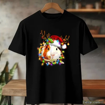 Смешной морской свинки Рождество олень футболка, милый домашних животных любитель Xmas пижама футболка подарок - Изображение 1 из 4