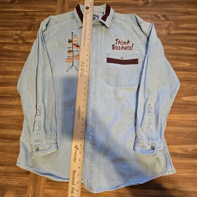 Real Good Denim By: All Sport, "Think Baskets" Embroidered, Blue Long Sleeve 90s - Image 1 of 4