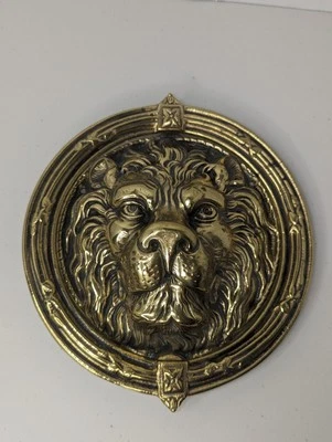 Llamador/decoración de puerta con cabeza de león de latón macizo vintage de 8,5" de diámetro Foto 1 de 4