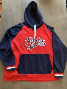 Polo Ralph Lauren Big & Tall Mens Red Blue POLO Hoodie Sweat Jacket Size 3XB - Picture 1 of 7