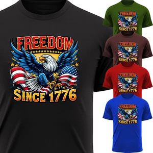 Men American Eagle Happy Independence Freedom Short Sleeve T-Shirt USA Gift Tee - Picture 1 of 12