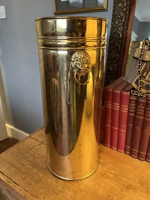 Vintage Lion Head Made In England Brass Umbrella Walking Stick Stand Holder gold - Image 1 of 4