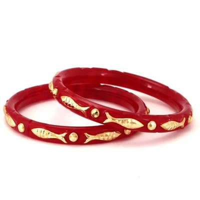 Set di 2 braccialetti da donna indiana tradizionali da donna rossa Pola Festival - Immagine 1 di 4