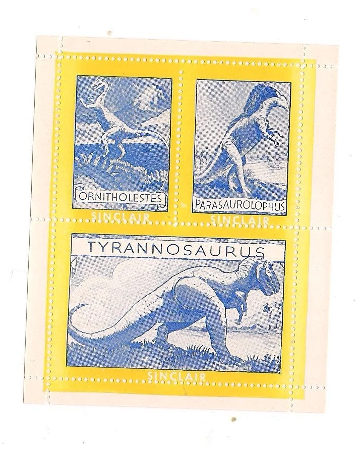 Sinclair Dinosaur Stamps 1930 3 stamps on sheet - Image 1 of 1