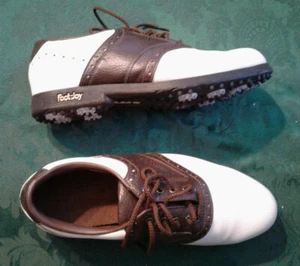 FootJoy GreenJoys 52492 Men 10 M Golf Shoe Cleats White/BrownTrim Leather w/Box - Picture 1 of 11