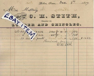 1877 CH STITH von CAMERON TEXAS CONFEDERATE VETERAN COOPERS BATTERIE Belton Lumber - Bild 1 von 1