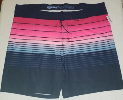Men's Old Navy Pink Blue Stripe Lightweight Swim Board Shorts Sizes 52, 54 - Image 1 of 3