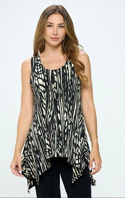 JOSTAR Poly Spandex Slinky STRETCH Knit SAND BLACK POINT HEM TANK TOP L XL 2X 3X - Image 1 of 4
