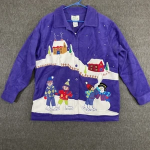 The Quacker Factory Cardigan Sweater Embroidered Winter Skatting Button Down - Picture 1 of 14