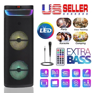 Dual 10" Subwoofer PA Bluetooth Speaker Party DJ Karaoke Machine LED w/ Micphone - Picture 1 of 9