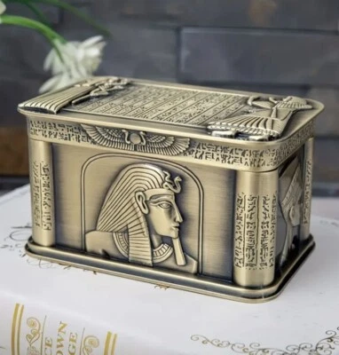 Egyptian Themed Coin Storage Box Chest Tomb Luxury Heavy Metal Tin Design - Image 1 of 4