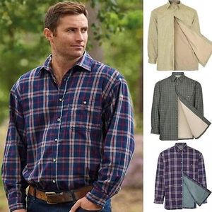 Camisa de hombre manga larga country forrada de lana a cuadros camisa con botones bolsillo en el pecho - Imagen 1 de 14
