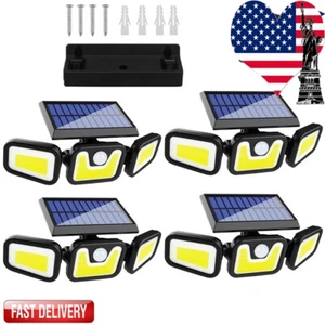 4X COB 3 Head Solar Light Outdoor Garden Motion Sensor Wall Flood Yard Door Lamp - Picture 1 of 13