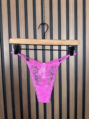 New Victoria's Secret Underwear Medium Pink Lacey Flower String Thong Elastic - Image 1 of 4
