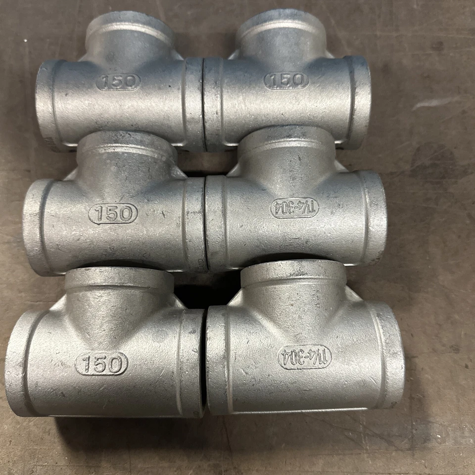 6 Lot - 1-1/4" 150 Female NPT Pipe Tee Cast 304 Stainless Steel Fitting - Image 1 of 4