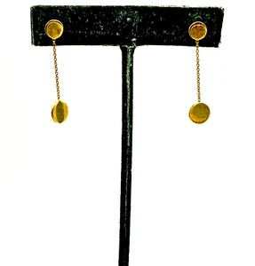 AP35 Vtg Dyadema 925 Sterling Gold Tone Double Disc Dangle Earrings - Picture 1 of 6
