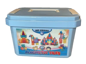 101-Piece Kids Magnetic Building Tiles Toy Set w/ Carrying Case-Multicolor NEW - Picture 1 of 7