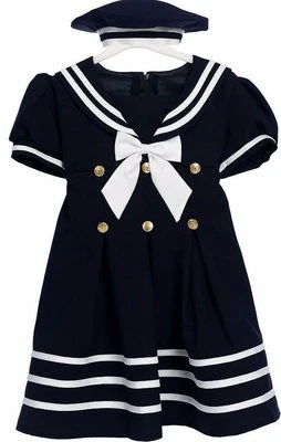 Vestido Marinero Niña Náutico Con Sombrero Infante Niño Pequeño 2T-4T Vestido Personalizado Bebé Nuevo Foto 1 de 3