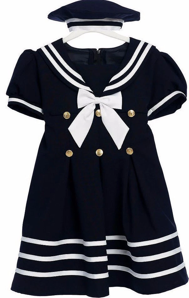 Sailor Girl Dress Nautical With Hat  Infant Toddler 2T-4T Custom Baby Dress New - Image 1 of 3
