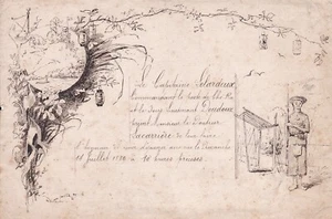 Vietnam dessin 1889 Capitaine Lelardeux Poste CHO-RA Indochine Tonkin Militaria - Picture 1 of 1