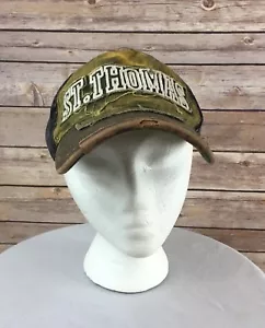 Gorra de béisbol St. Thomas con correa de cuero para la espalda deletreada marrón/verde angustiada - Imagen 1 de 8