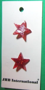 (2) VINTAGE JHB 1/2" 5-POINT STAR RED GLITTER PLASTIC SHANK BUTTONS-1/201 - Picture 1 of 3