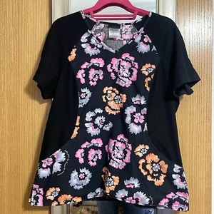 Top exfoliante Baby Phat talla grande negro rosa naranja flores bolsillos laterales elásticos - Imagen 1 de 10