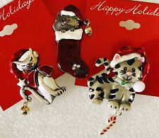 Christmas Holiday Cat & Kitten Brooch Lot (3 Pin Lot) 2 AJMC New on Cards