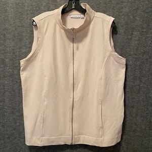 Susan Graver Jacket Vest Womens 1X Beige Sleeveless Sequin Full Zip Stretch - Picture 1 of 11