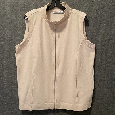 Chaleco Chaqueta Susan Graver Mujer 1X Beige Sin Mangas Lentejuelas Cremallera Completa Elastizado Foto 1 de 4