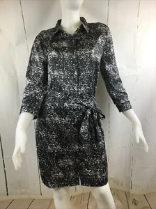 DKNY Women's Collared Black/White Button Up W/Tie Belt Midi Shirt Dress Sz. 12 - Picture 1 of 19